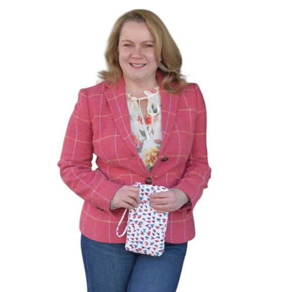 Talbots Pink Wool Blend Plaid Blazer Size 12 - Picture 1 of 14
